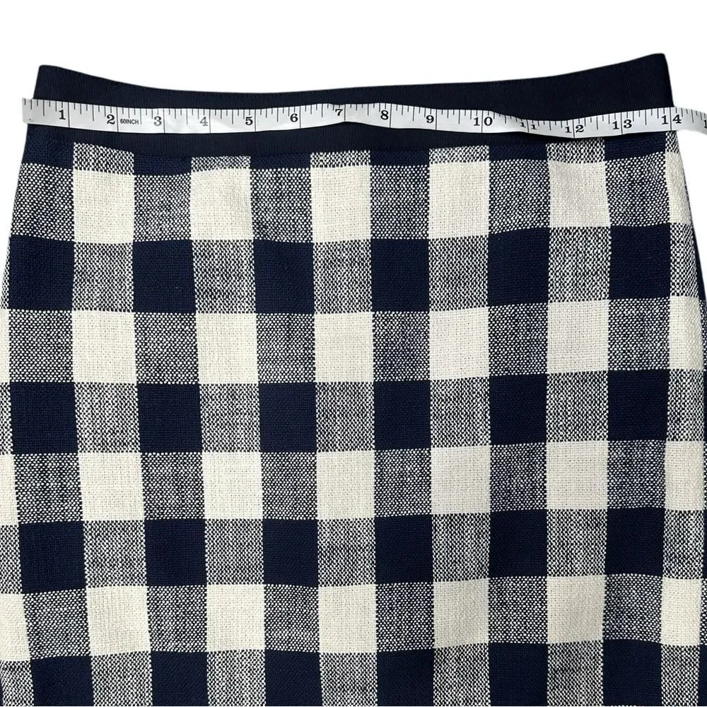 J. Crew Navy & White Gingham Buffalo Plaid Checked Pencil Skirt Size 00 - Picture 4 of 8